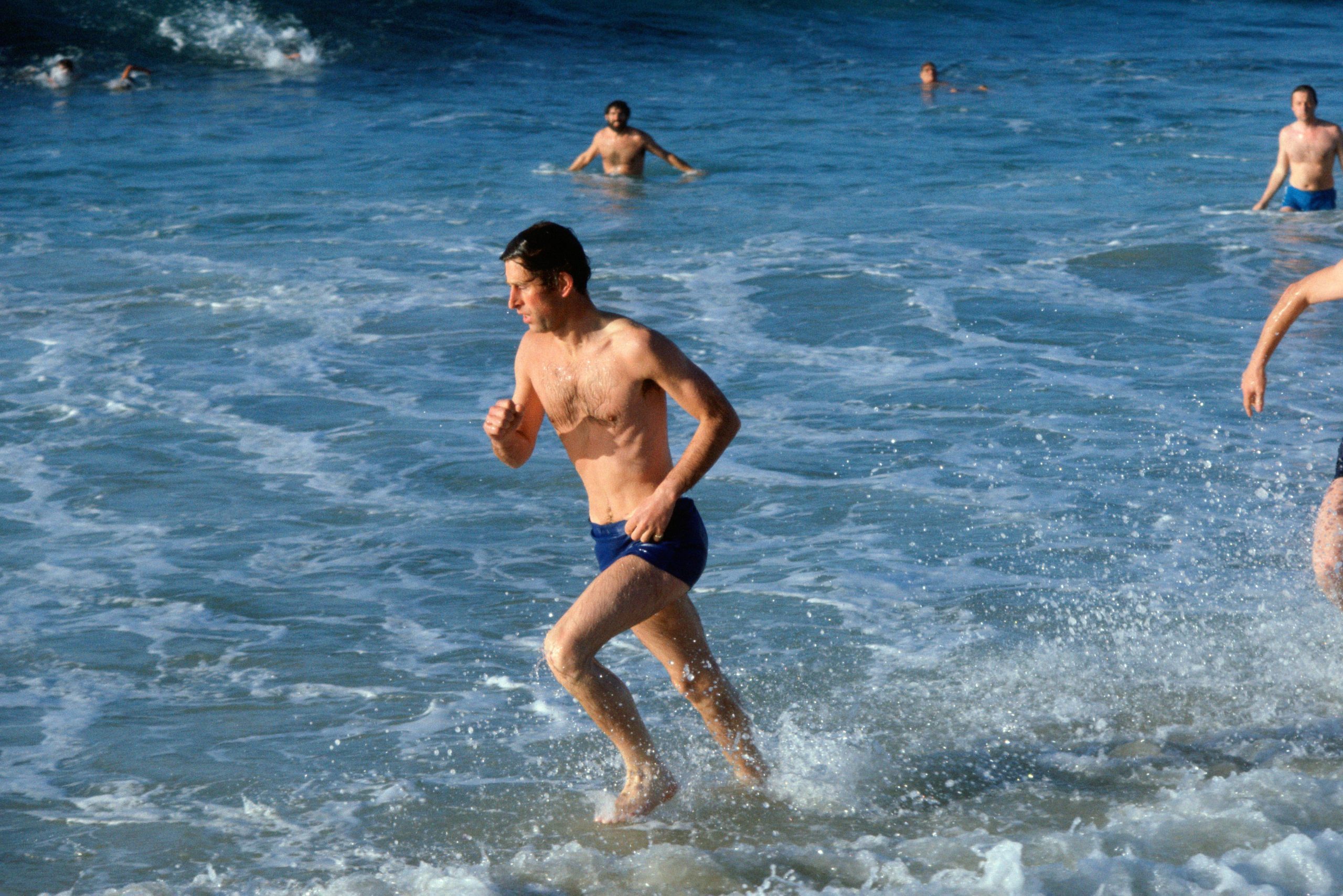Prince Charles, Prince of Wales in the sea at Bondi Beach