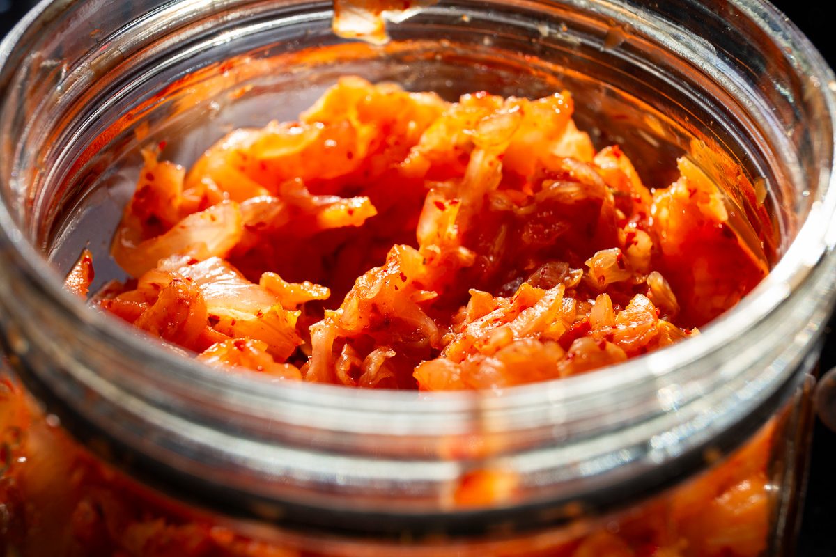 kimchi in glass jar