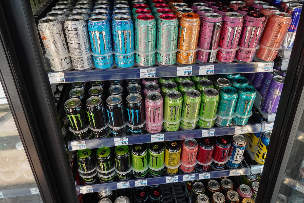 energy drinks in store fridge